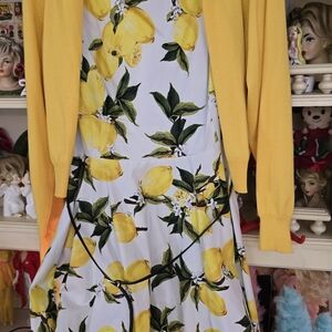 Grace Karin Lemon Print Dress with Yellow Accent